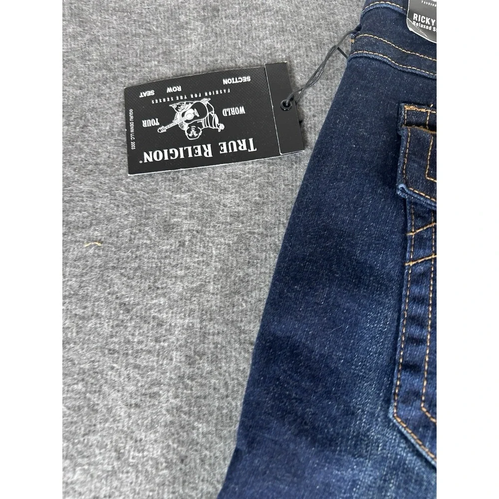 NEW True Religion‎ Jeans Mens 38X34 Dark Blue Denim Pants Ricky Relaxed Straight